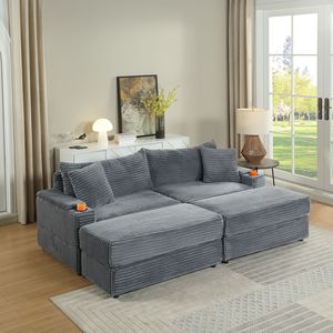 Divano Chaise Longue Profondo con 2 Cuscini Decorativi e Pouf per Soggiorno, Arredamento Confortevole - Product Image 1