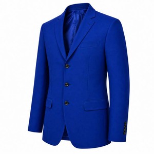Blazer homme bleu roi en mélange de laine, coupe droite, col à revers, style britannique, anti-plis, fermeture à 3 boutons - Product Image 4