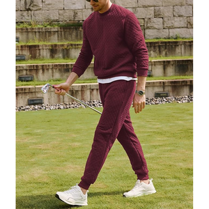 Conjunto de Sudadera Térmica de Punto con Cuello Redondo Color Granate para Hombre y Pantalones Deportivos, Ropa Casual de Invierno - Product Image 6