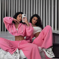 Vêtements d'automne et d'hiver de marque en gros pour femmes, ensemble sweat-shirt à fermeture éclair et pantalon de survêtement 2 pièces, streetwear, coupe classique, 100% coton