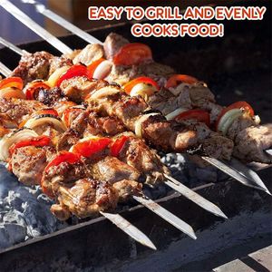 Set di 12 Spiedini per Shish Kebab in Acciaio Inox da 40 cm, Piatti con Ganci Larghi e Affilati, Riutilizzabili, Utensili per Barbecue - Product Image 2