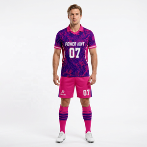 Uniforme de Fútbol Personalizado de Alta Calidad para Equipos, 100% Poliéster, Impresión Digital, Anti-UV, Transpirable, 180g, Jersey de Fútbol con Patrón Morado y Rosa - Product Image 5