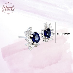 [Sheri Jewels] Pendientes de Oro Blanco Sólido de 18K con Diamantes Marquise y Zafiro Natural para Mujer - Regalo para Ella - Product Image 2