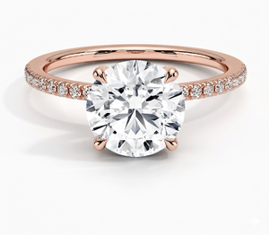 Bague de fiançailles classique et romantique avec diamant rond brillant et bande pavée pour femme, diamants de laboratoire - Product Image 1