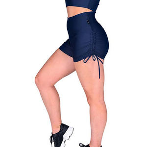 Women's <b>Navy</b> High Waist Shorts Solid Color Sporty Style With Side Tie Detail Quick Dry Knitted Fabric - Product Image 6