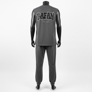 Conjunto de pantalón y camiseta sin mangas para mujer, jersey premium de algodón y poliéster de 200 GSM, gris oscuro con panel lateral y logo de diamantes de imitación. Conjuntos para mujer. - Product Image 2