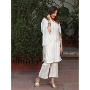 Ensemble Kurta en coton ivoire à manches trois-quarts, taille XS - Product Image 2