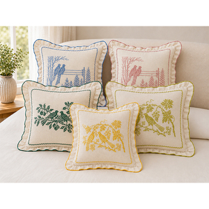 Premium Linen Embroidered <b>Throw</b> Pillow Cover | Botanical & Bird Decorative Cushion - Product Image 6