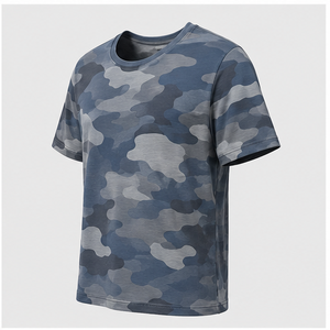 Camiseta de Manga Corta para Hombre con Cuello Redondo y Estampado de Camuflaje en Capas Azul Acero Personalizada MTS-CAMO-0039 - Product Image 4
