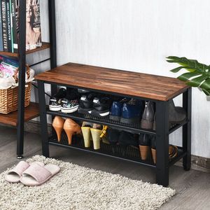 Moderna Panca Portascarpe a 3 Ripiani in Stile Industriale con Scaffali per Ingresso, Soggiorno, Appartamento, Magazzino, Palestra - Product Image 2