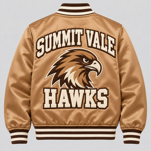 Veste universitaire en satin personnalisée de qualité supérieure pour hommes et femmes, veste bomber de baseball universitaire avec de grands patchs brodés en lettres - Product Image 2