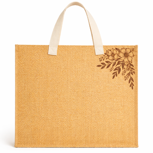 Sac fourre-tout écologique en jute Amani, imprimé floral aux coins, réutilisable, pour les courses, avec logo personnalisé, pour exposition, vente en gros - Product Image 1