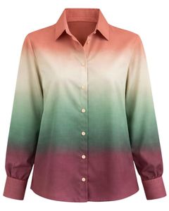 Chemisier décontracté à manches longues boutonné pour femme, dégradé corail, vert sauge et bordeaux, idéal pour le bureau – Fabricant de vêtements personnalisés OEM - Product Image 1