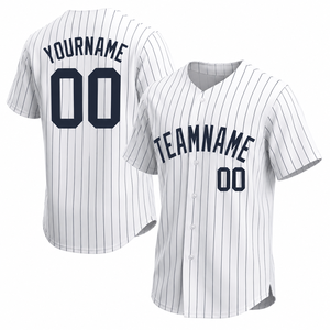 Maillot de baseball personnalisé pour homme, rayé blanc et bleu marine, nom de l'équipe et votre nom 00, imprimé à l'écran, maille respirante, manches courtes, taille standard pour adultes - Product Image 2