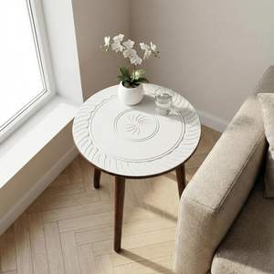 Mesa de centro redonda de madera, mesa auxiliar de noche fácil de montar para decoración del hogar, mesa auxiliar para sala de estar (marrón blanco) - Product Image 3
