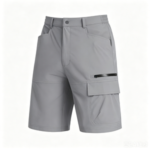 Shorts cargo vert olive pour homme, taille mi-haute, fermeture boutonnée, séchage rapide, style décontracté, couleur unie, tissu tissé - Product Image 4