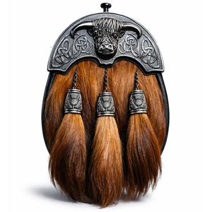 Sporran écossais en poils de cheval longs bruns (100% original) avec cantle uni, personnalisable pour la musique des Highlanders de Sutherland - Product Image 1