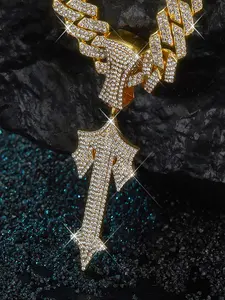 Collar con colgante de espada cubana negra de 15 mm con incrustaciones de cristales, cadena Miami de aleación de zinc, joyería Hip Hop con cristales de imitación morados para fiesta - Product Image 2