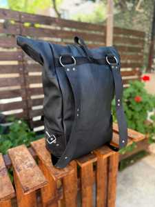 Waterproof Genuine Leather <b>Roll</b> Top Bag Multi Pocket Travel Rucksack For E-commerce Retailers LTBP-0261 - Product Image 4