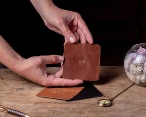 OEM Custom Brand <b>Full</b> Grain Buffalo Leather Coasters Set Vintage Handcrafted Drink Cup Placemats Manufacturer LC-0051C - Product Image 2
