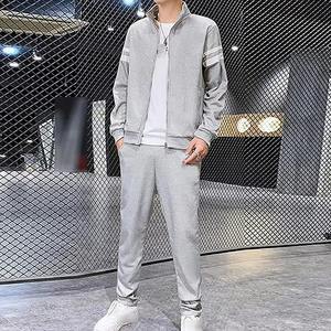 Conjunto deportivo informal para hombre con cremallera completa, conjunto deportivo de manga larga para hombre, conjunto deportivo cálido para entrenamiento, conjunto deportivo liso. - Product Image 3