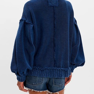Cárdigan de Punto Premium para Mujer con Costuras Internas Visibles, Color Sólido, Manga Larga Abullonada, Abotonado, Top Casual, Suéteres de Otoño - Product Image 2
