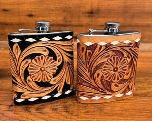 Venta al por mayor de fábrica personalizada de gran capacidad de cuero mecanizado a mano 7oz Petaca de licor de acero inoxidable personalizada - Product Image 5