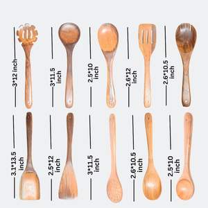 Juego de Utensilios de Cocina de Madera de Teca, 12 Piezas, Cucharas y Espátulas de Cocina Indias Ecológicas - Product Image 2