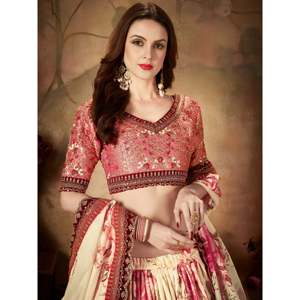 ชุดแต่งงานพลัสไซส์ ผ้าออร์แกนซ่า เลเฮนกา โจลี ลายพิมพ์สีครีม - Product Image 4