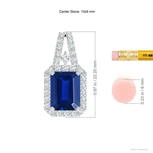 14K <b>Solid</b> <b>Gold</b> Geometric Shape Blue Sapphire Halo <b>Pendant</b> With Natural Diamond 226 New Arrival Top Selling <b>Pendant</b> Necklace OEM - Product Image 3