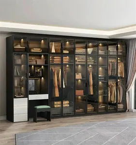 Armoire moderne en bois de style américain avec porte en verre réglable extensible Design contemporain Chambre à coucher Placard Villas