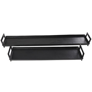 Ensemble de plateaux de service rectangulaires longs en métal noir mat moderne, plateaux décoratifs pour la table, plateaux de rangement avec pieds - Product Image 1