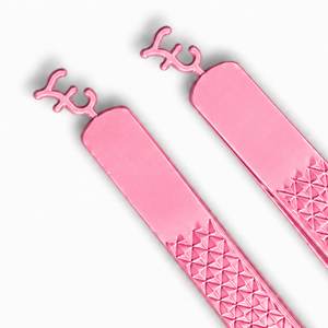 Pink Stainless Steel <b>Eyelash</b> Tweezers with Geometric Texture Handle and Smooth Tip for Precision <b>Application</b> - Product Image 3