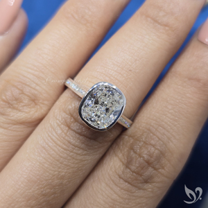 3ct elongated <b>cushion</b> cut lab grown diamond bezel ring with channel band in 10k white gold <b>statement</b> engagement ring - Product Image 4