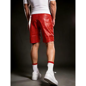 Pantalones Cortos de Cuero PU Rojos Personalizados con el Logotipo Propio, Diseño Más Reciente, Hechos a Mano, Cómodos para Hombre, Moda Urbana - Product Image 5