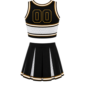 Conjunto de Uniforme de Porristas Negro, Top Corto y Falda Plisada, Ropa Deportiva para Competencia de Baile en Equipo - Product Image 2
