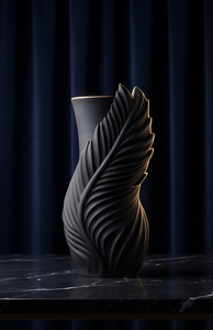 Jarrón Decorativo de Metal Negro con Diseño Escultural de Hojas y Plumas, Moderno Portaflores Artístico, Centro de Mesa para Hogar u Oficina - Product Image 2