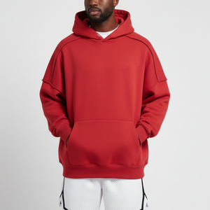 Sweat-shirt à capuche rouge pour homme, surdimensionné, 100% polyester polaire, pull décontracté, logo imprimé sur le devant, poche réfléchissante, vêtement d'automne - Product Image 3