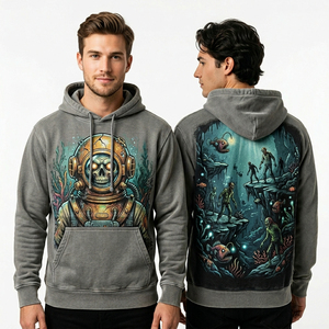 Felpa con Cappuccio Tie Dye Personalizzata da Uomo, Stile Vintage Bordeaux, Streetwear con Stampa Grafica di Esecutore Zombie, Pullover Effetto Invecchiato - Product Image 2