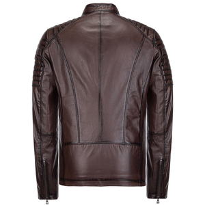 เสื้อแจ็คเก็ตหนัง PU สำหรับผู้ชาย ทรงเข้ารูป คอตั้ง ปิดด้วยซิป แขนยาวสไตล์ฤดูใบไม้ร่วง สีพื้น - Product Image 5