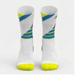 Chaussettes de sport pour cyclistes à motif géométrique bleu et jaune, respirantes, pour adultes, saison estivale - Product Image 1