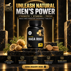 อาหารเสริมสารสกัดจากรากมาคา ฮาลาล ยี่ห้อเอลมา ฟู้ด ชนิดเม็ดเคี้ยว 60 เม็ด บำรุงพลังงานสำหรับผู้ชาย ช่วยเรื่องการเผาผลาญและการไหลเวียนโลหิต ได้รับมาตรฐาน GMP และ HACCP - Product Image 1
