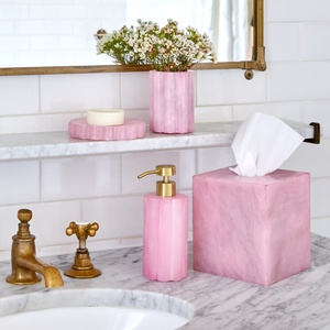 Five-Piece Customized Resin Eco-Friendly Portable Bathroom Set Minimalist Pink Soap Dish <b>Toothbrush</b> <b>Holder</b> Tray Convenient Use - Product Image 2