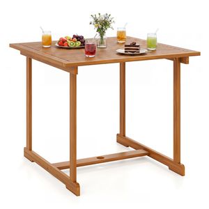 Tavolo da pranzo da esterno in legno di acacia da 35,5 pollici con foro per ombrellone e barra trasversale rinforzata per 4 persone - Product Image 3