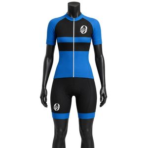 Men's Blue Black Zipper Sublimation <b>Cycling</b> Set <b>Short</b> Sleeve Jersey with <b>Padded</b> Bike <b>Shorts</b> Road Riding Apparel Performance - Product Image 1