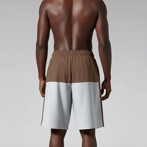 Top Trending Men's Brown And White Color Blocked Board <b>Shorts</b> With Side Stripe Drawstring Waist Quick Dry Casual Bermuda Style - Product Image 2