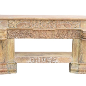 Haswani Handicrafts Durable Wooden Console Table Hand Carved Solid Wood Antique <b>Rustic</b> Vintage Entryway <b>Shelf</b> Decorative - Product Image 1