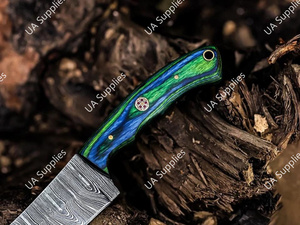 Couteau de survie EDC artisanal en acier Damas, pointe tombante, lame pleine, biseautée, ultra-affûtée, pour camping, chasse, extérieur, vente en gros OEM/ODM - Product Image 4