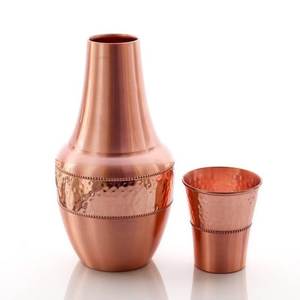 Pichet à eau en cuivre pur martelé à la main avec gobelet assorti, carafe en cuivre massif avec couvercle/verre pour la santé ayurvédique - Product Image 2