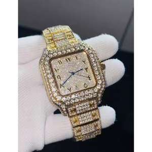 Montre-bracelet de luxe rétro vintage en acier inoxydable premium avec lunette et cadran noir glacé, édition limitée, sertie de diamants de laboratoire - Product Image 1